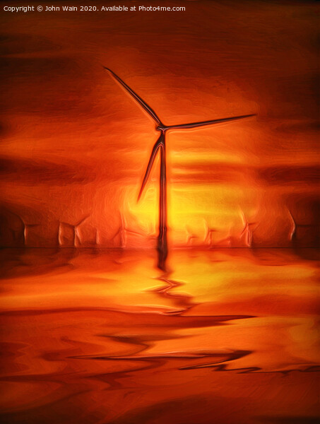 Windmills at Sunset (Digital Art) Picture Board by John Wain