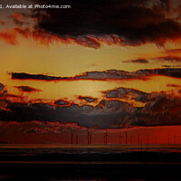 Buy canvas prints of Windmills at sunset (Digital Art) by John Wain