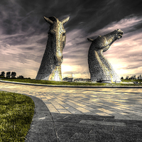 Buy canvas prints of  Kelpies the road in by jim scotland fine art