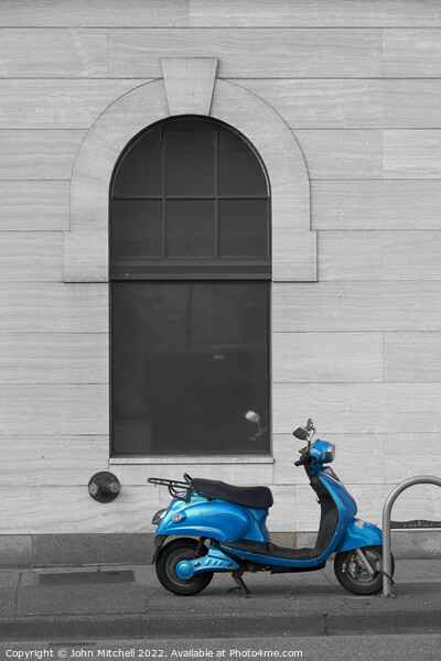 Selective colour blue motor scooter Picture Board by John Mitchell