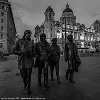 Buy canvas prints of Beatles Statue, black and white. by Paul McKenzie