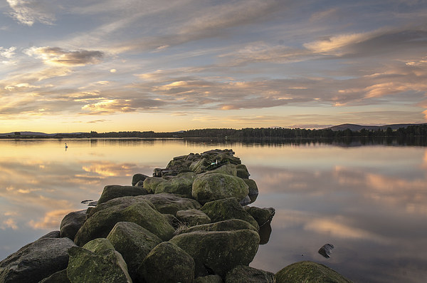 Sunrise reflections at Loch of Skene Picture Board by Michael Moverley