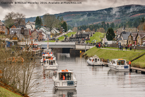 Locks at Fort Augustus in the mist Picture Board by Michael Moverley