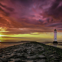 Buy canvas prints of Sunset at Perch Rock by Jed Pearson