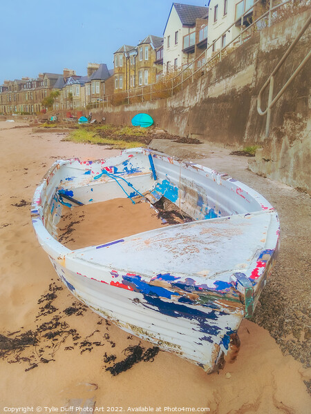 Old Dinghy On Fairlie Beach Picture Board by Tylie Duff Photo Art