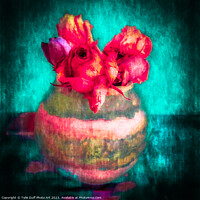 Buy canvas prints of Vibrant Roses in a Handmade Pottery Vase (2)  by Tylie Duff Photo Art