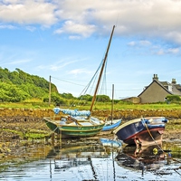 Buy canvas prints of Boats in Portencross Harbour Ayrshire by Tylie Duff Photo Art