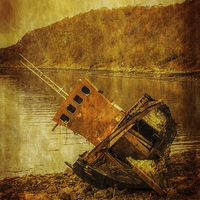 Buy canvas prints of Shipwreck on Beach at Loch Torridon by Tylie Duff Photo Art