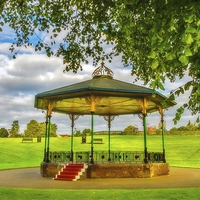 Buy canvas prints of  Bandstand in Strathven Park, South Lanarkshire by Tylie Duff Photo Art