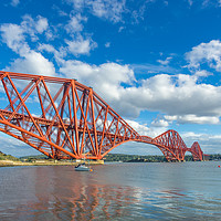 Buy canvas prints of Sailing Boat At Anchor Beneath The Forth Bridge by Tylie Duff Photo Art