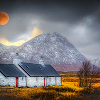 Buy canvas prints of Blood Moon Over Black Rock Cottage Glen Coe by Tylie Duff Photo Art