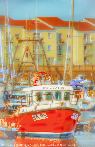 Red Fishing Boat In Ardrossan Harbour Picture Board by Tylie Duff Photo Art