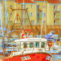 Buy canvas prints of Red Fishing Boat In Ardrossan Harbour by Tylie Duff Photo Art
