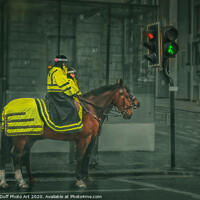 Buy canvas prints of Police Horses At Glasgow Traffic Lights by Tylie Duff Photo Art