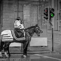 Buy canvas prints of Police Horses At Glasgow Traffic Lights (Spot colo by Tylie Duff Photo Art