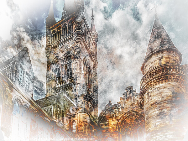 Glasgow University Clock Tower Picture Board by Tylie Duff Photo Art