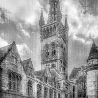 Buy canvas prints of Glasgow University Clock Tower (Monocolour) by Tylie Duff Photo Art