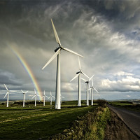 Buy canvas prints of Wind Farm & Rainbow by Philip Teale