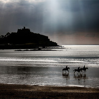 Buy canvas prints of Horses at Dusk, St Michaels Mount by Brian Pierce
