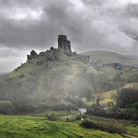 Buy canvas prints of  Corfe Castle in the mist by Brian Pierce