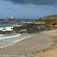 Buy canvas prints of Hayle/Gwithian Beach and Godrevy Lighthouse by Brian Pierce