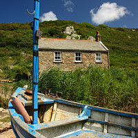 Buy canvas prints of Boat and Fishermans Cottage, Penberth, Cornwall by Brian Pierce
