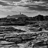 Buy canvas prints of Godrevy lighthouse, Cornwall. Monochrome by Brian Pierce