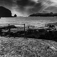 Buy canvas prints of Mullion Cover and the Island Beyond (Monochrome) by Brian Pierce