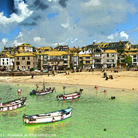 Buy canvas prints of Set Ives Harbour (Pen + Watercolour - Digital Art) by Brian Pierce