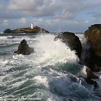 Buy canvas prints of Waves Crashing on Rocks at Godrevy, St Ives Bay by Brian Pierce