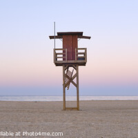 Buy canvas prints of Beach tower. Bolonia beach at sunrise. Tarifa. Spain. Panoramic by Guido Montañes