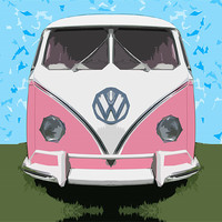 Buy canvas prints of The VW Pink Peace & Love Bus by Bruce Stanfield