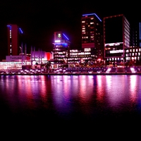 Buy canvas prints of Reflections of Media City (improved) by Darren Whitehead