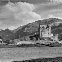 Buy canvas prints of Eilean Donan Castle seen from the north monochrome by Graham Moore