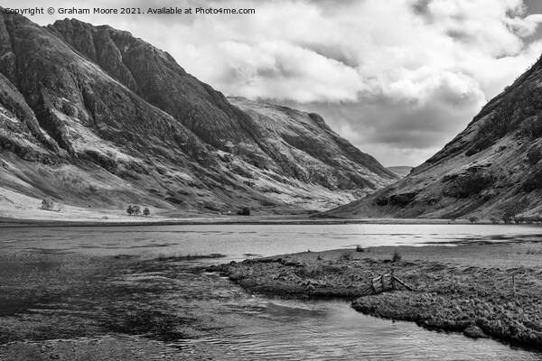 Loch Achtriochtan in glencoe monochrome Picture Board by Graham Moore