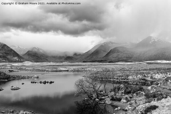 Lochan na h Achlaise monochrome Picture Board by Graham Moore