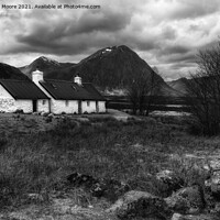 Buy canvas prints of blackrock cottage glencoe monochrome by Graham Moore