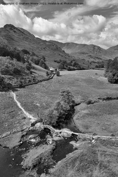 Slaters Bridge and the Tilberthwaite Fells monochrome Picture Board by Graham Moore