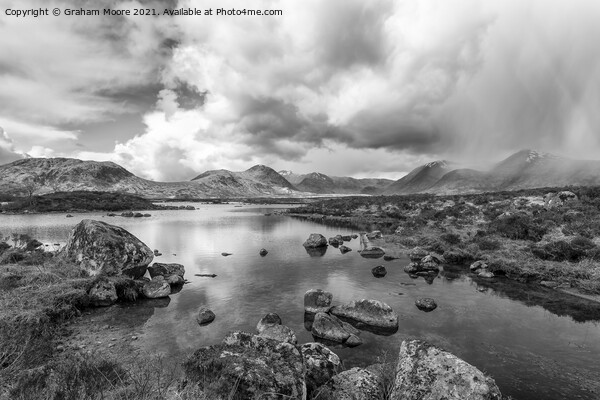 Lochan na h Achlaise monochrome Picture Board by Graham Moore