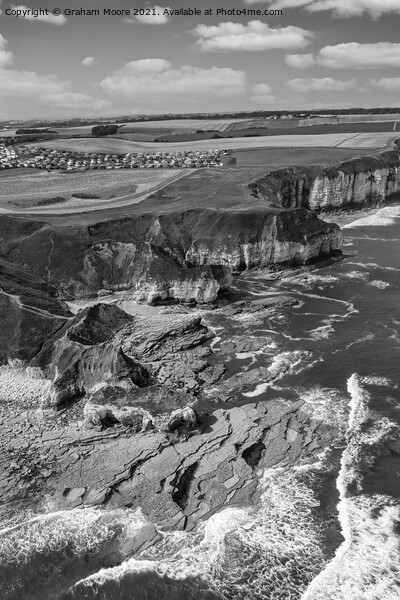 Thornwick Bay looking north monochrome Picture Board by Graham Moore