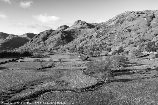 Langdale Pikes hor mono Picture Board by Graham Moore