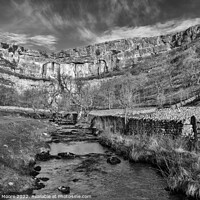 Buy canvas prints of Malham Cove and Malham Beck monochrome by Graham Moore