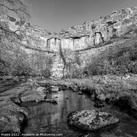 Buy canvas prints of Malham Cove and stream monochrome by Graham Moore