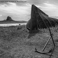 Buy canvas prints of lindisfarne castle from the boat sheds monochrome by Graham Moore