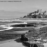 Buy canvas prints of Bamburgh Castle from the north monochrome by Graham Moore