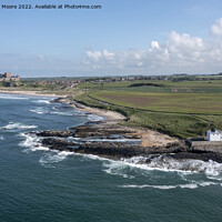 Buy canvas prints of Bamburgh Castle and village from Harkness Rocks by Graham Moore