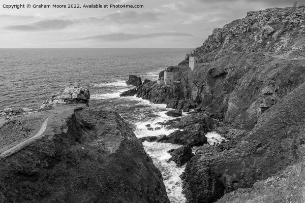 Crown Mines Botallack monochrome Picture Board by Graham Moore