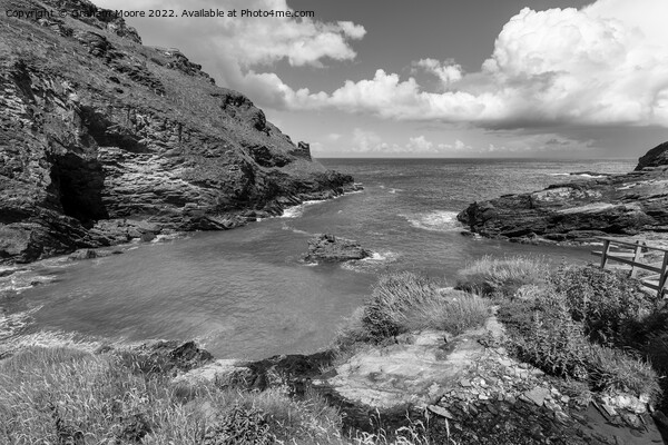 Tintagel Bay monochrome Picture Board by Graham Moore