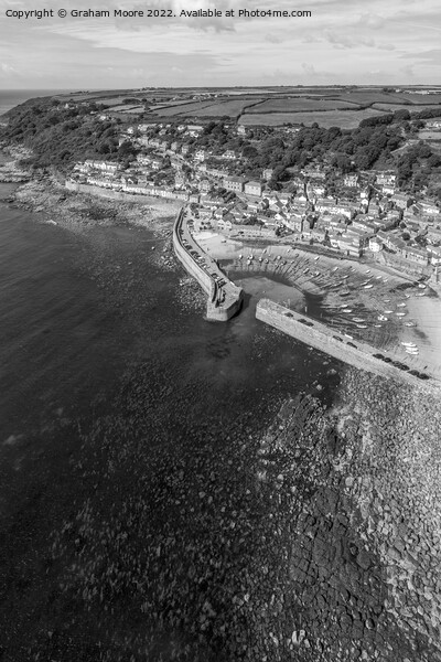 Mousehole Cornwall vert pan monochrome Picture Board by Graham Moore