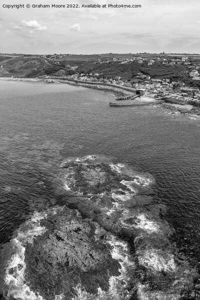 Sennen Cove from offshore monochrome Picture Board by Graham Moore